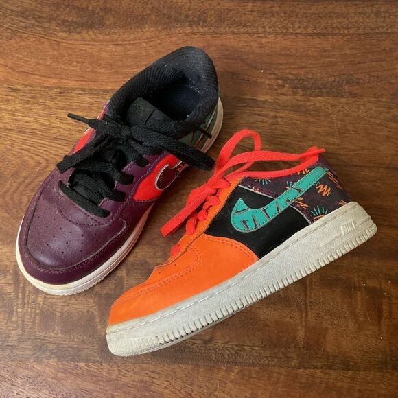 Nike Air Force One LV8 Kids' Mismatched Sneakers - Black, Purple, Orange - Picture 12 of 12